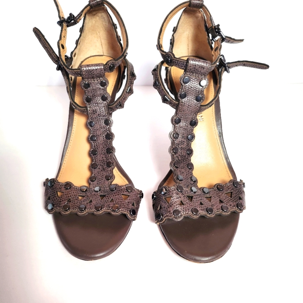 Antonio Melani Women's Stiletto High Heel T Strap Open Toe Gray Sandals. - Picture 2 of 10